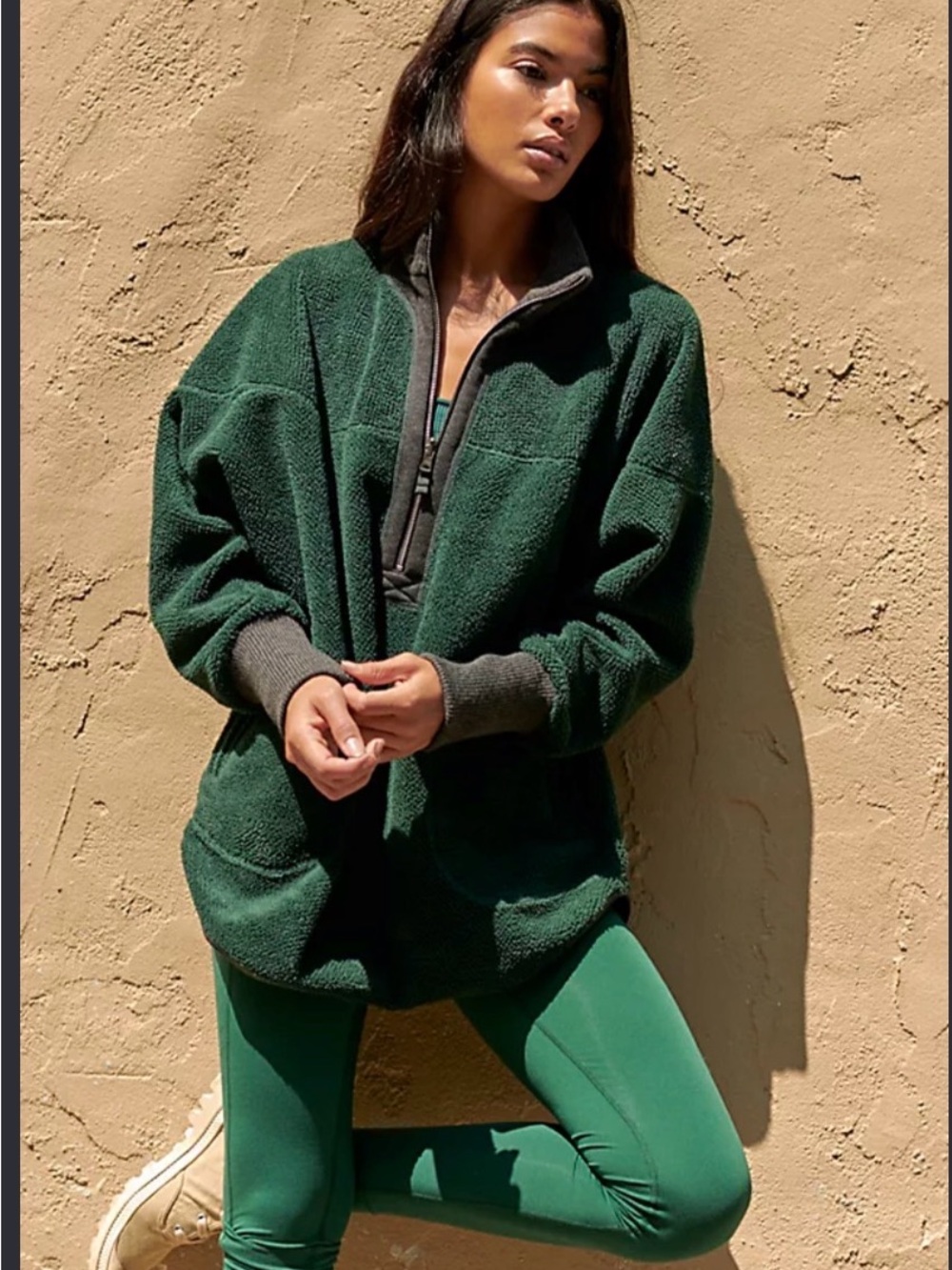 FP Movement by Free People Forest Green Teddy Zip Jacket